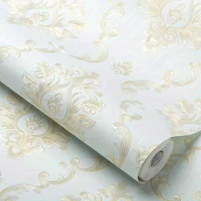 1 Roll Non-self-adhesive Wall Paper, 3D Three-dimensional Embossed Fine European Damask Wallpaper, Thickened Static Pressure, Luxury, Non-woven, For Living Room Bedroom TV Background Senior Sense Wal