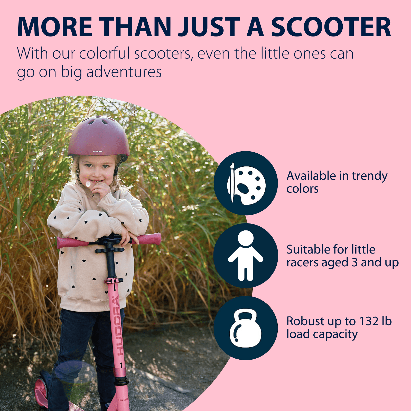 Hudora Scooter up 145 (57") Junior Berry - Lightweight - Age 3+ - up to 132lb