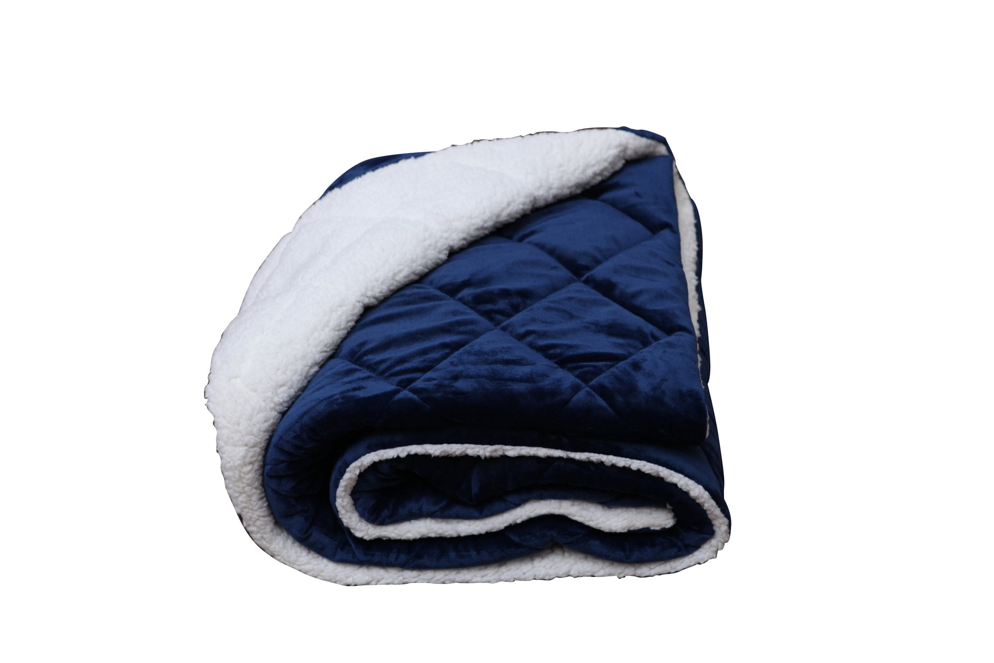 Luxry Cozy Soft Square Quilted Throw Blanket and Back Fleece, Navy Blue