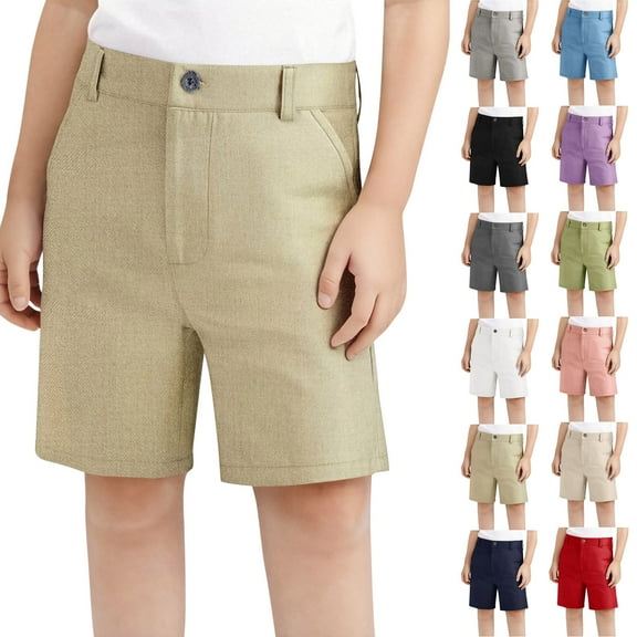 lcziwo Girls Boys Bermuda Suit Shorts Summer High Waist Button Knee Length Short Pants Solid Dressy Casual Short Shorts with Pockets, Gray, 5-6Years