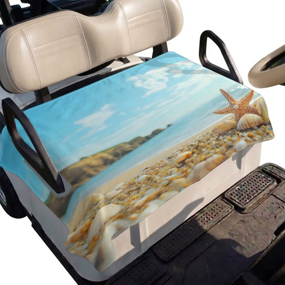 Golf Cart Seat Cover Starfish Club Car Golf Cart Seat Covers Soft Absorbent Golfcart Towel Blanket Summer Beach Shell Golf Seat Covers for Cart Decor Fits 2 & 4 Passenger 51"x31"
