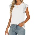 thumbnail image 4 of OSOLU Women Solid Color Summer New Ruffle Edged Fashion Sweet Fresh Versatile Tops T-Shirt Tee Trendy Dailywear, 4 of 8