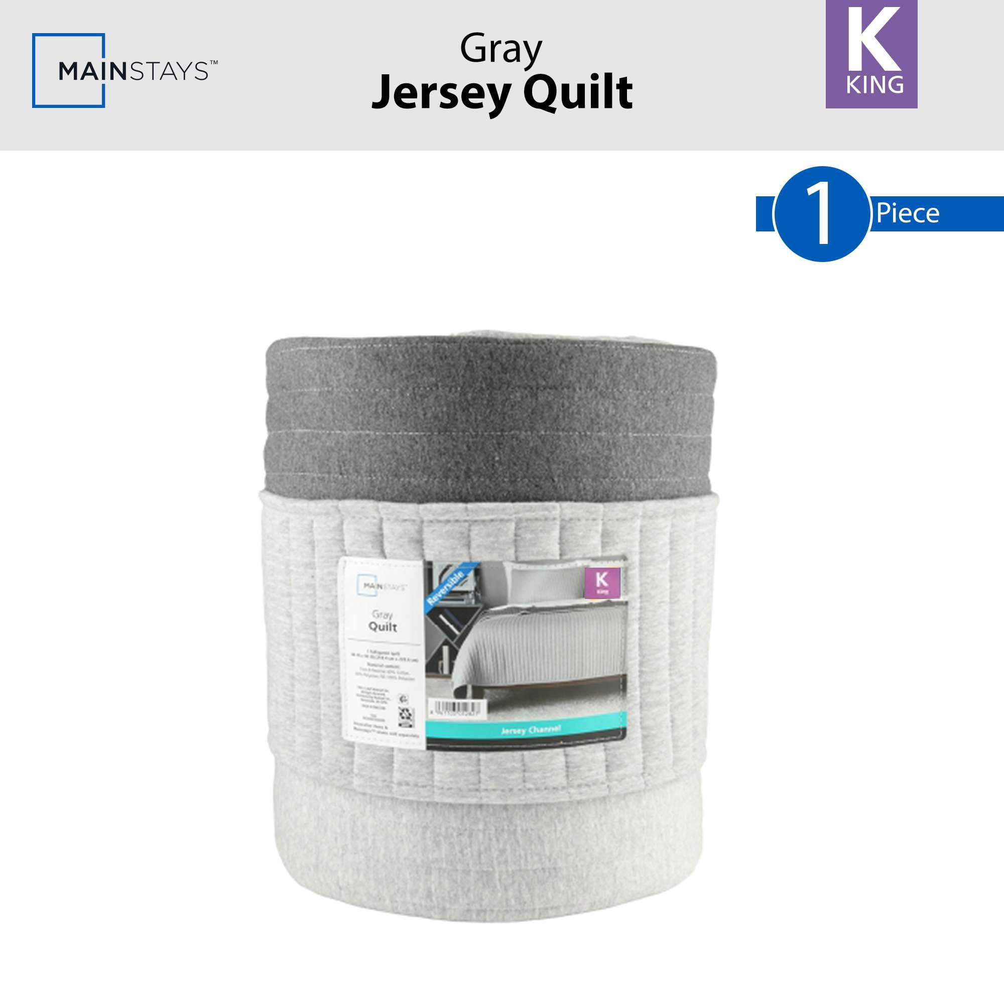 Mainstays Cotton-Rich T-Shirt Soft Jersey Quilt, King, Reversible,Gray