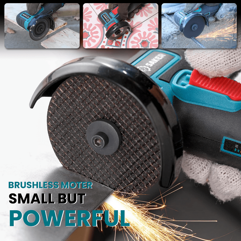 Saker Brushless Angle Grinder - 12V 16800 RPM Cordless Grinder Cut off Tool  Kit with Extra 5 PCS Disc (2PC Batteries & Charger)