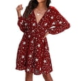 thumbnail image 1 of Vestido estampado para mujer,Vestido de manga larga con cintura elástica en V Vestido de moda para mujer Eleva tu experiencia, 1 of 3