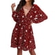 thumbnail image 1 of Vestido de manga larga con cuello en V y estampado de estrellas con forro elástico en la cintura vestido de moda para mujer rojo S, 1 of 3