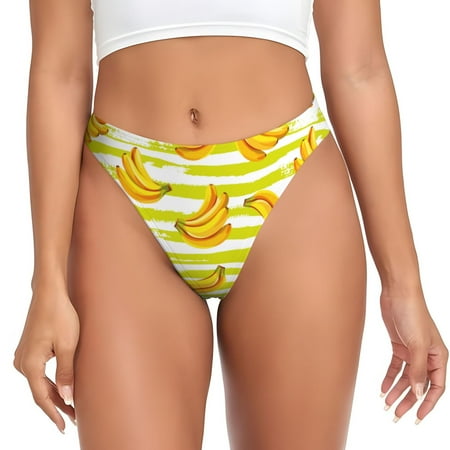 Qokaie Bananas On A Striped Printed Women s Cotton Thong Underwear  Sexy Breathable Panties G-string-4X-Large