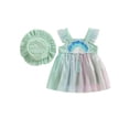 thumbnail image 3 of xiaxaixu Ensemble de Robe pour Bébé Fille, Manches Volantes Broderie Coquillage Patchwork Robe Trapèze avec Chapeau, 3 of 9