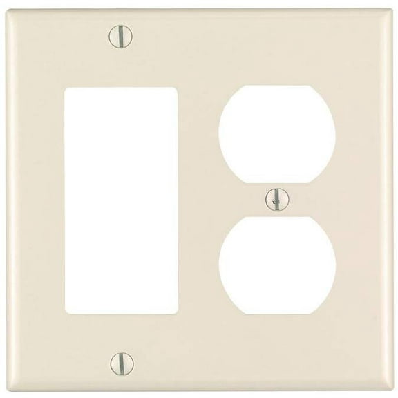 Leviton Combination Duplex Receptacle Decora Rocker Wall Plate - Standard - 2-Gang, Light Almond