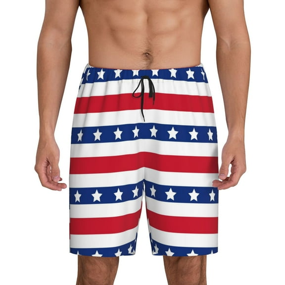 Naloa American Patriotic Stars And Stripes Men's Short Pajama Pants, Lounge Comfort Shorts with Elasticized Waistband and Side Pockets - Small