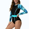 thumbnail image 5 of WREESH Womens One Piece Swimsuit Long Sleeve Rash Guard Swim Suits Surfing Bathing Suits Plus Size Zipper Sports Swimwear Conservative Panel Color Sunscreen Swimwear Diving Suit Surfing Suit Blue, 5 of 6