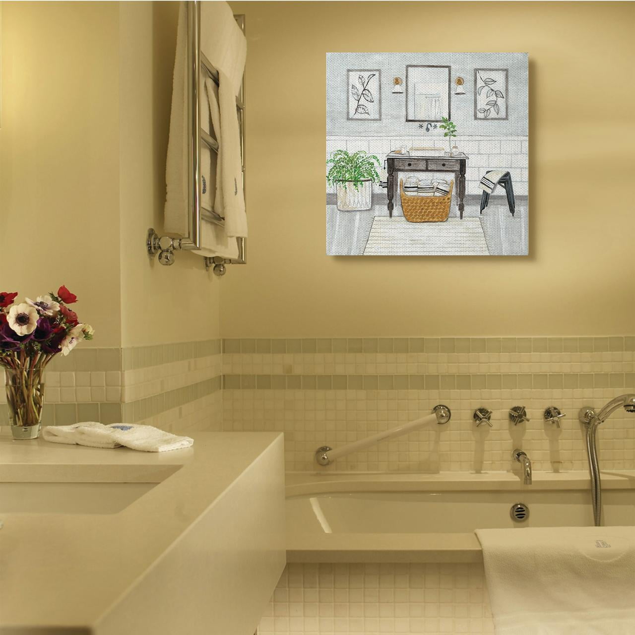 Stupell Home Décor Bathroom Farmhouse Style Neutral Gray Drawing Canvas Wall Art by Yellow Café