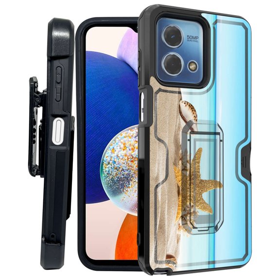 ANJ  Rugged Shockproof Kickstand Hybrid Case with Card Slot and Holster   Tempered Glass Cover for Motorola Moto G Stylus 5G (2023) - Sea Creatures
