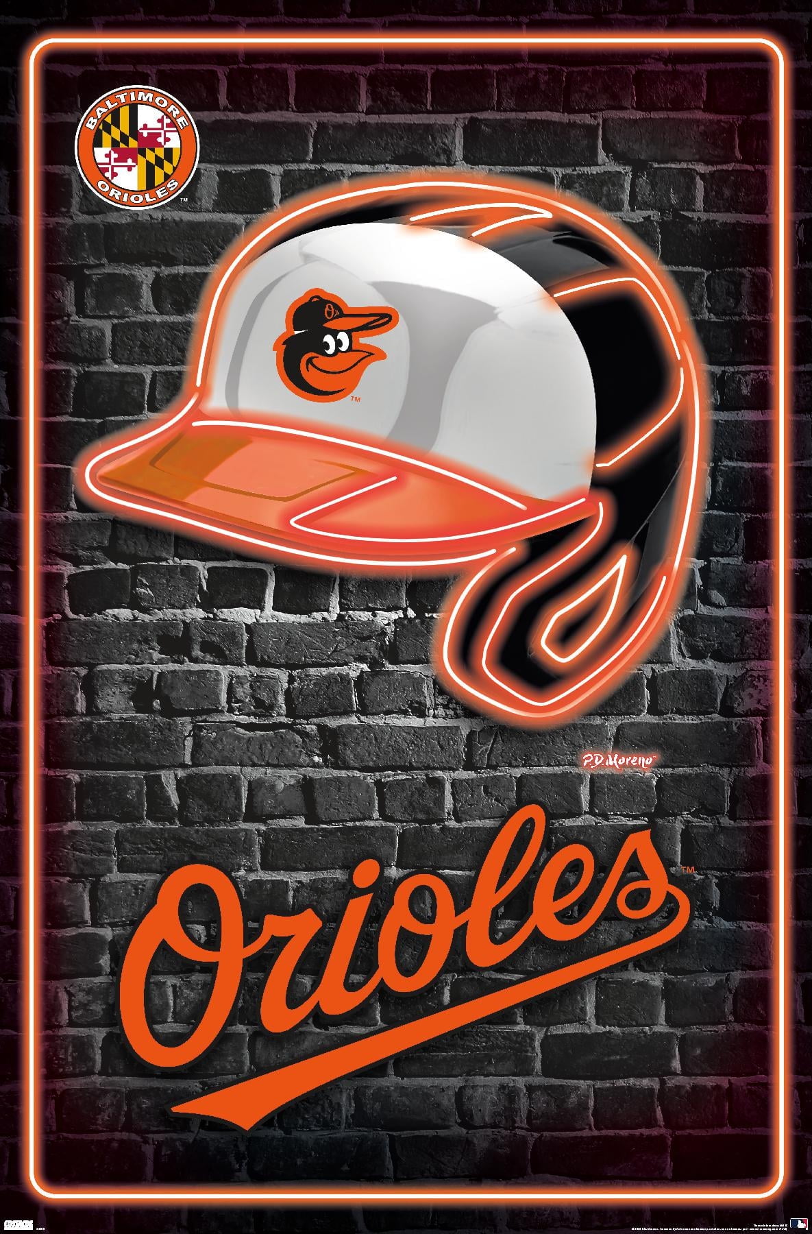 MLB Baltimore Orioles - Neon Helmet 23 Wall Poster, 14.725" x 22.375" Framed