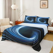 Manfei Boys Girls Blue Spiral Stripes 3pcs Twin Sheet Sets,Geometric Lines Twin Fitted Sheet,Abstract Gradient Breathable Flat Sheet,Microfiber Bedroom Decor