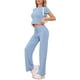 thumbnail image 4 of INSPIRAR CHIC Conjunto de 2 Piezas para Mujeres, Camiseta de Cuello Redondo de Manga Corta con Pantalones con Cuerda, Conjunto de Sudadera de Yoga XS Azul, 4 of 5