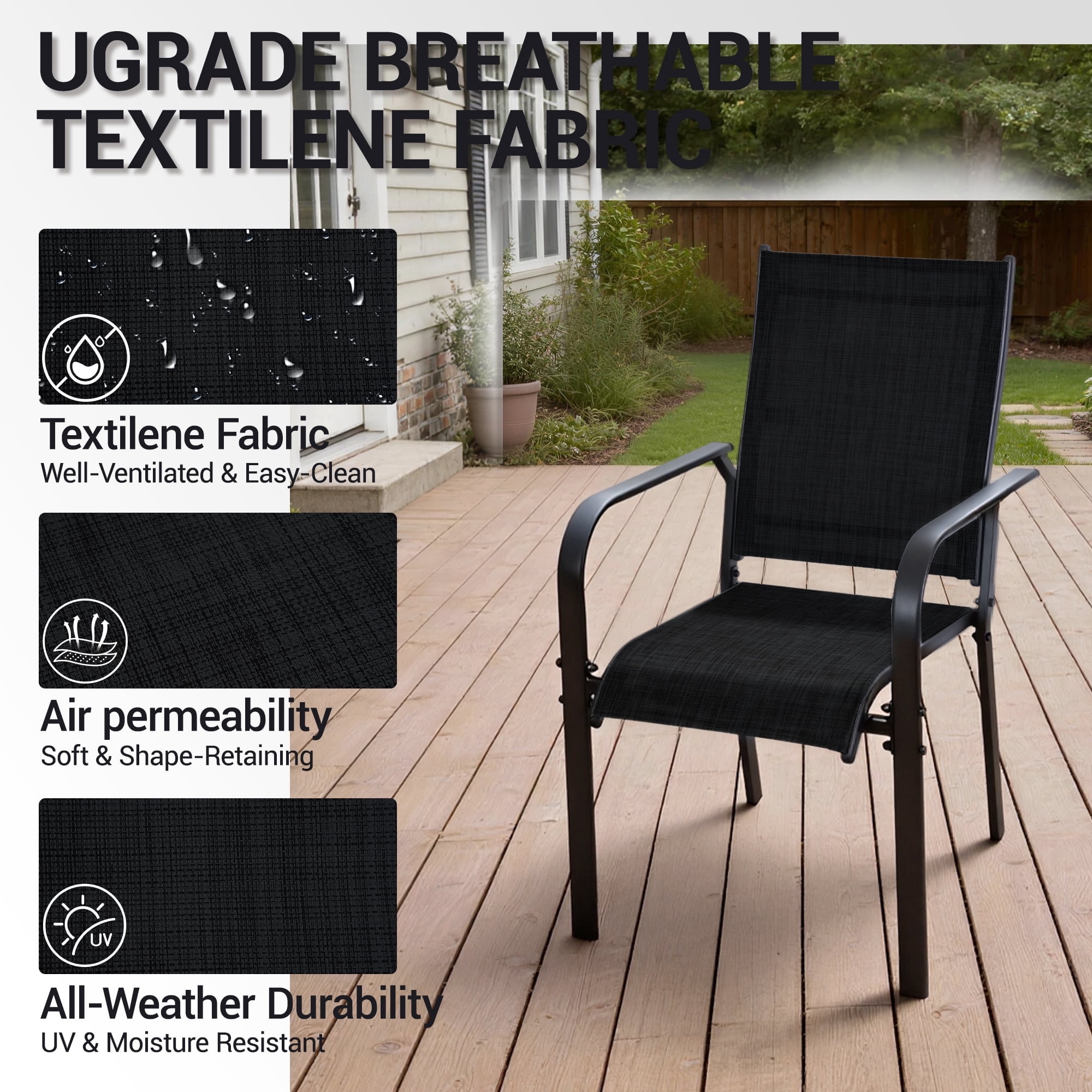 DELMANGO Patio Chairs Set of 8, Outdoor Dining Chairs High Back, All-Weather Padded Textilene Dining Chair for Lawn Porch Garden,Black