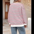thumbnail image 4 of Sudadera de Cuello Redondo A Rayas de Gran Tamaño para Mujer, Jersey de Larga con Bloques de Color, Camiseta Informal Holgada para Hacer Ejercicio, Color Rojo, Talla M, 4 of 6