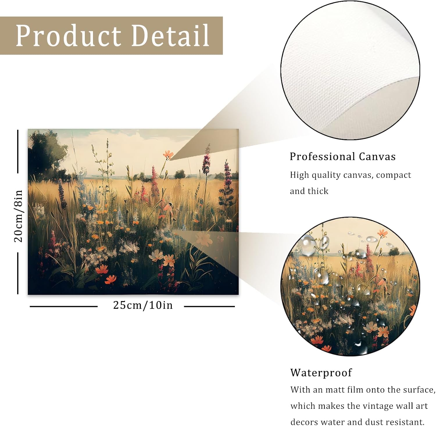 Vintage Wall Art, Classical Wildflower Field Wall Painting Canvas Prints Farmhouse Wall Art French Country Wall Decor Vintage Landscape Art Pictures for Bathroom Kitchen Decor