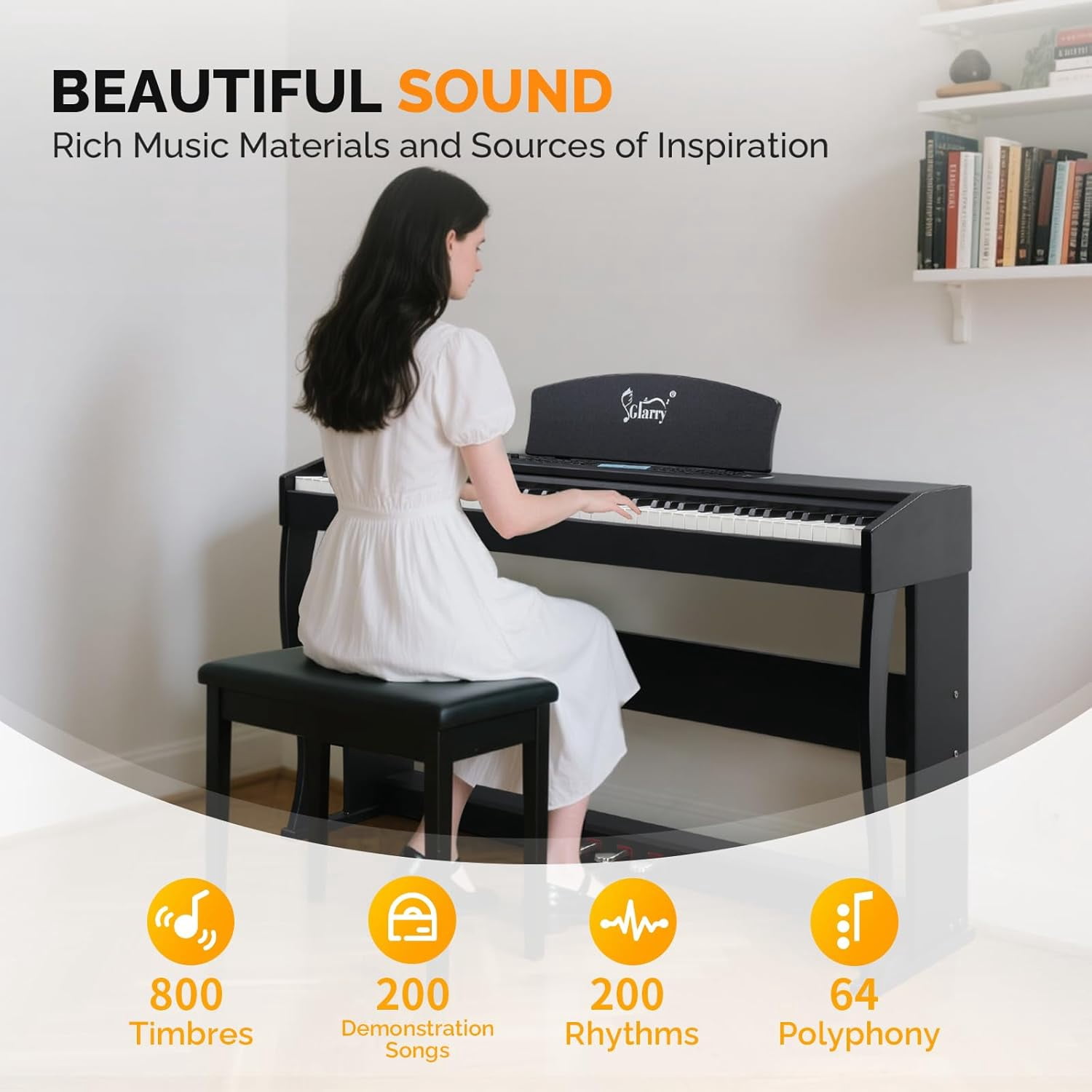 GLARRY Digital Piano 88 Keys Heavy Hammer Keyboard, with LCD Display and Headphone, Triple Pedals, Beginner Friendly, Supports MIDI Connect, Classic Upright Design (Matte Black)