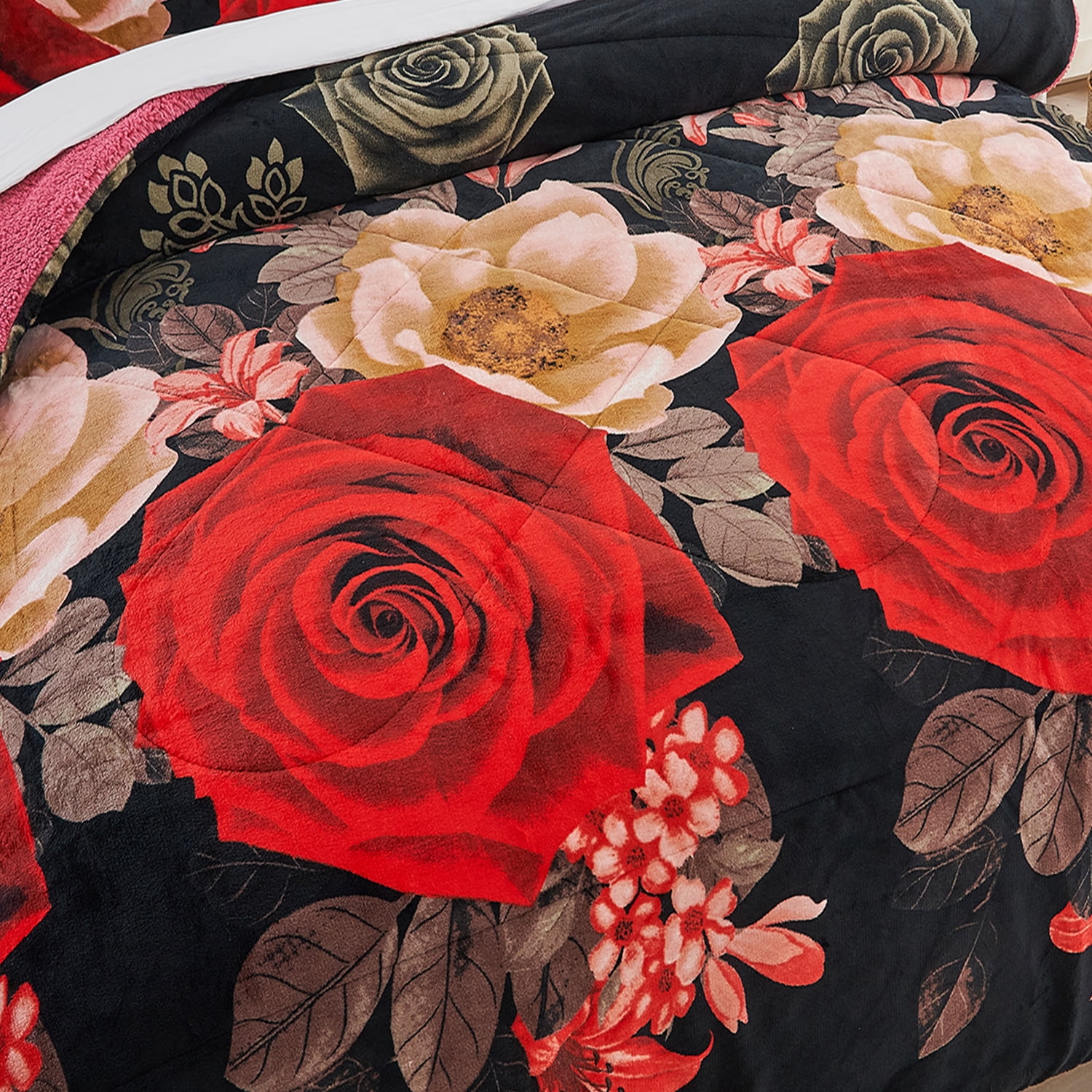 JML Plush Sherpa Bed Blanket, Fluffy & Soft, Reversible, Thick, King 79"x91",Black Rose