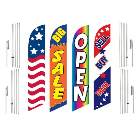 4 Swooper Flags With 4 Pole Kits USA Big Sale Open Sell Buy Trade