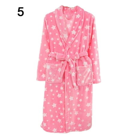 

YeccYuly Women Dots Star Print Warm Flannel Long Sleeve Bath Robe Dressing Gown Sleepwear