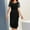 Black, variant on Elegant Office Work Dress for Women's Round Neck Short Sleeve Bodycon Cocktail Midi Dress