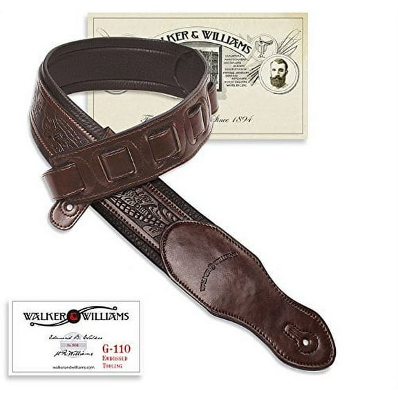 Walker & Williams G-110 Mahogany Brown Padded Guitar Strap with Embossed Tooling