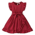 thumbnail image 1 of Splozh Robe pour Bébé Fille Ensembles Robe Fille Printemps Été Manches Volantées Coupe Trapèze avec Ceinture Poches Robe Décontractée de Fête pour Enfants Rouge, 7-8 Ans, 1 of 6