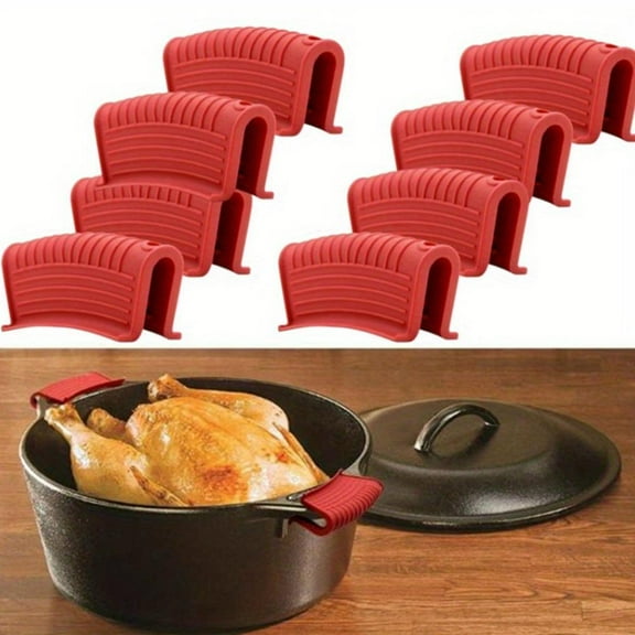 8 Pack Cast Iron Pot Assist Handle Covers High Heat Resistance, Anti-slip Silicone Skillet Handle Cover Any Frying Cast Iron Skillet Metal Pan, Washable Reusable Rubber Pot Holder Sleeves Red