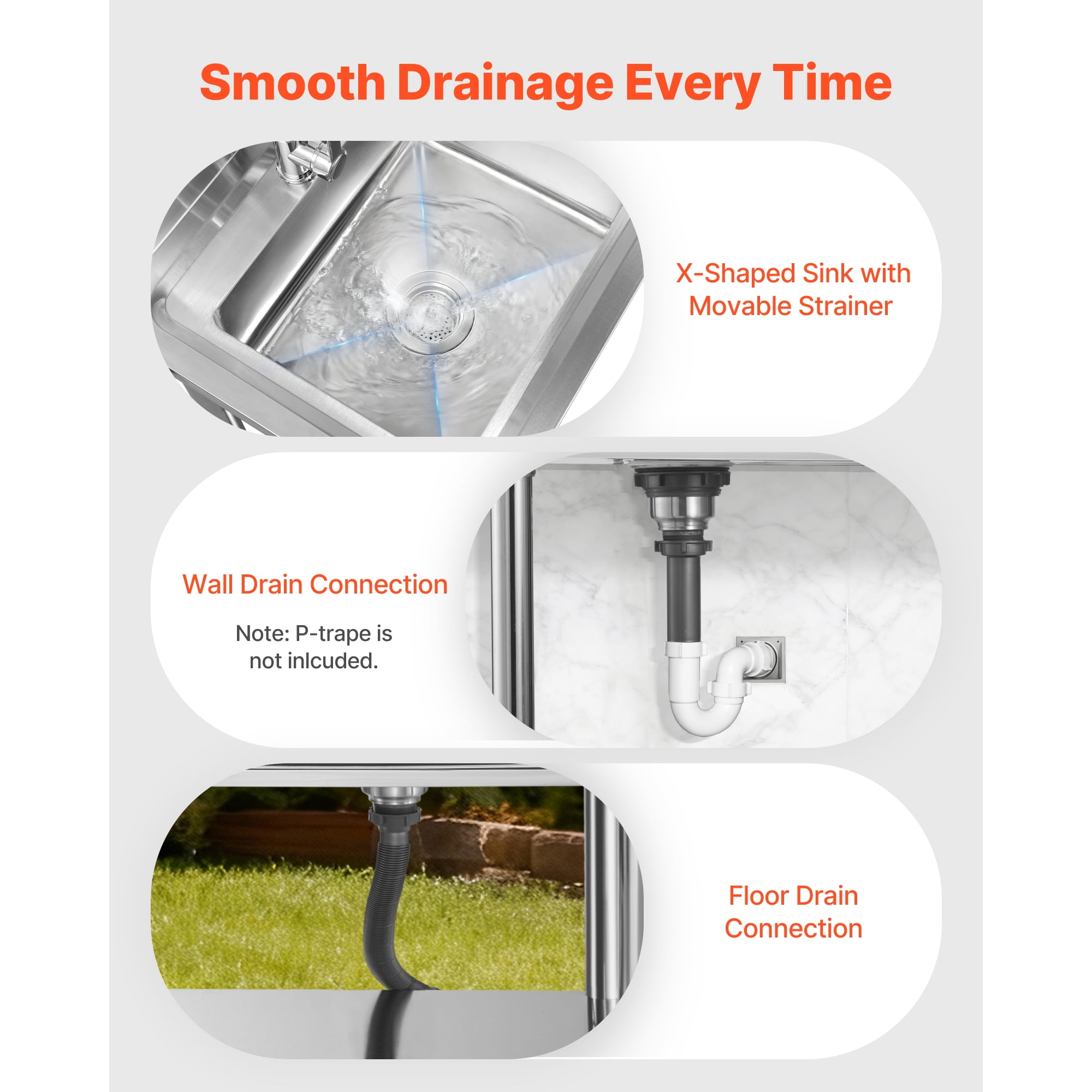 KFFKFF Stainless Steel Utility Sink Free-Standing Single Bowl Sink SUS201 Stainless Steel 37 Inch Black