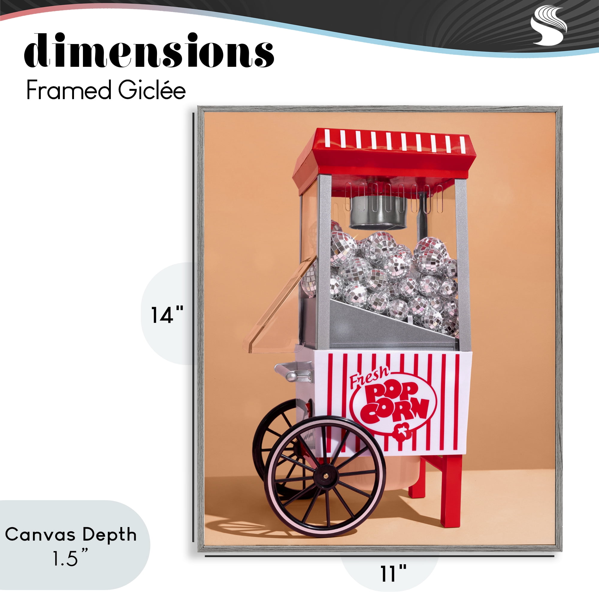 Stupell Industries Retro Disco Popcorn Machine Gray Framed Giclee Art, design by LISH Creative
