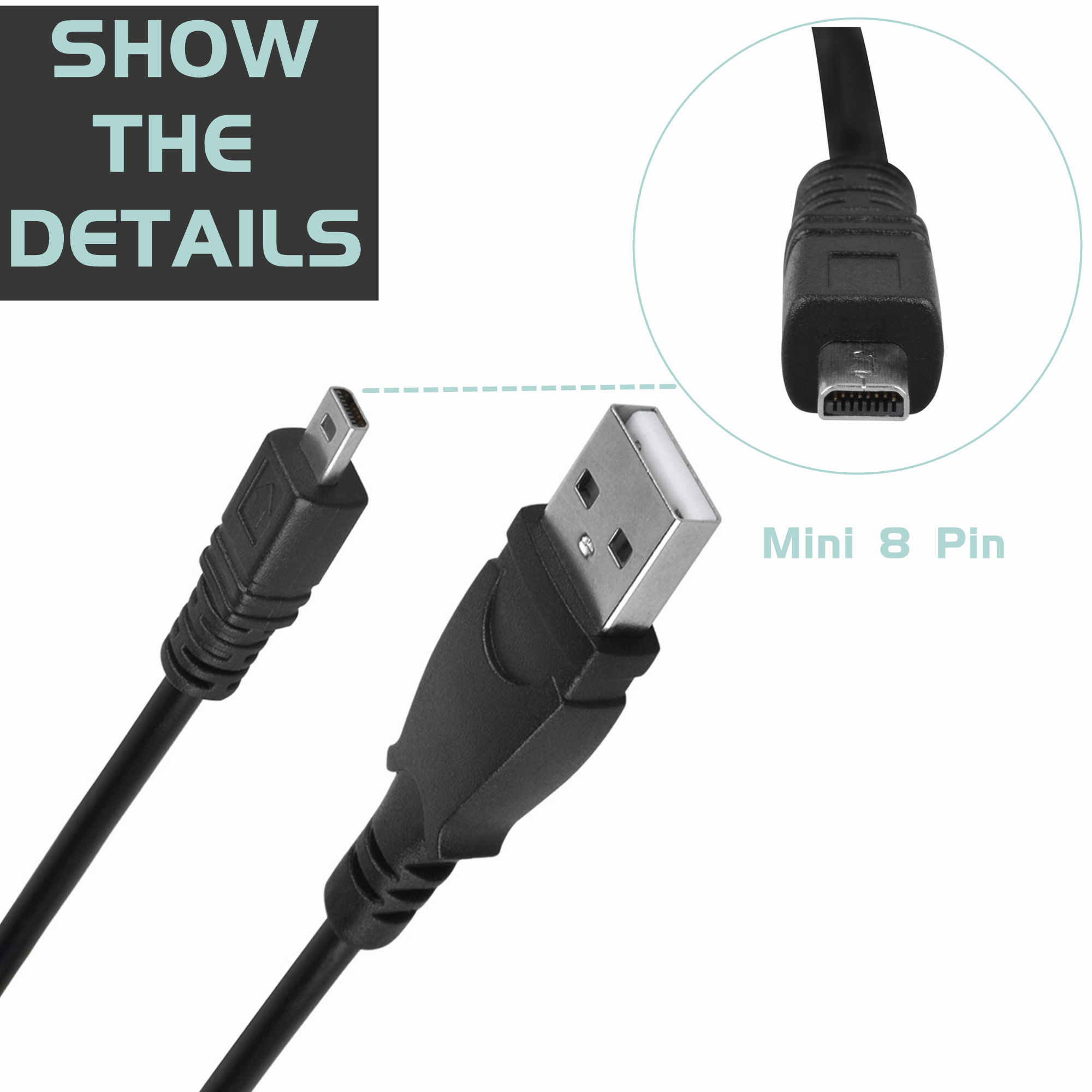 Cavo Dati USB Per Fotocamera Panasonic Lumix DMC-SZ3 - Sved ITEC, 1,8 Metri, Nero, Ricambio DMW-USBC1