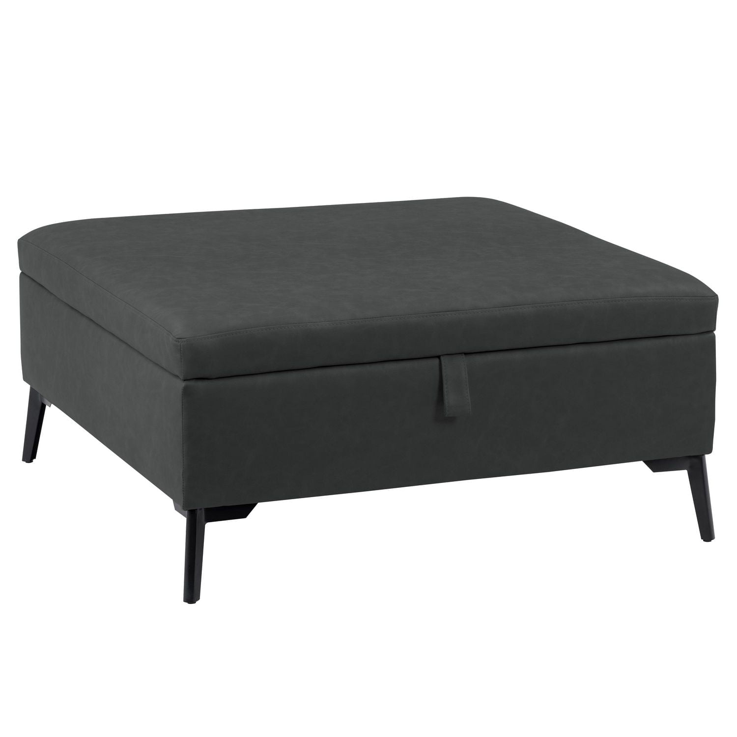 CorLiving Linden Black Upholstered Square Storage Ottoman with Metal Legs