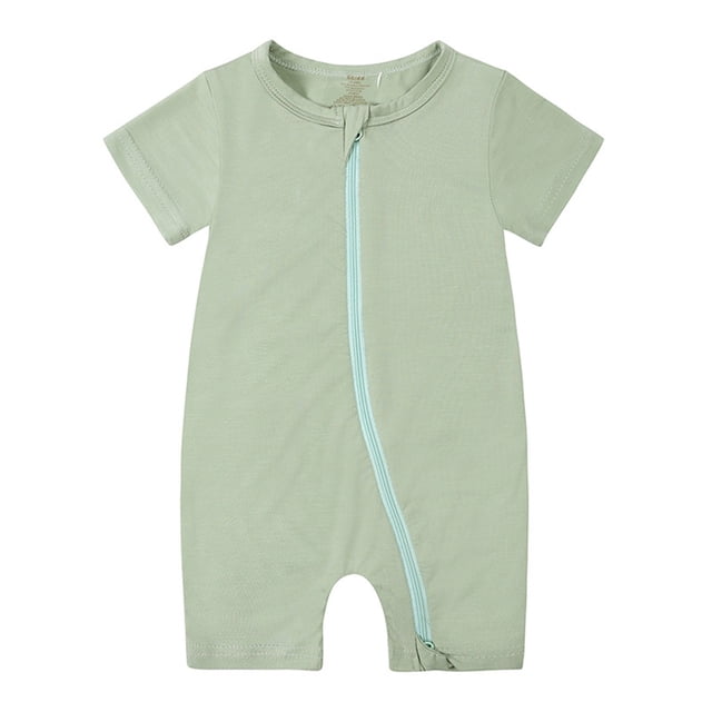 MIASHUI Baby Short Sleeve Rompers Girls Boys Zipper Jumpsuit Pajamas,Light Green,12-18 Months