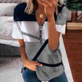 thumbnail image 2 of Mujeres manga corta pullover tops verano moda casual suelta contraste color impresión cremallera mujer manga corta blusa gris M, 2 of 5