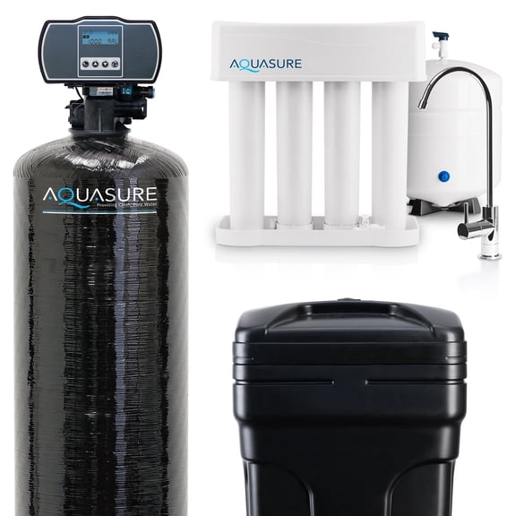 Aquasure Harmony Series 64,000 Grains Whole House Water Filtration Bundle with 75 GPD Reverse Osmosis System for 4-6 bathrooms (AS-PR75HS64D)