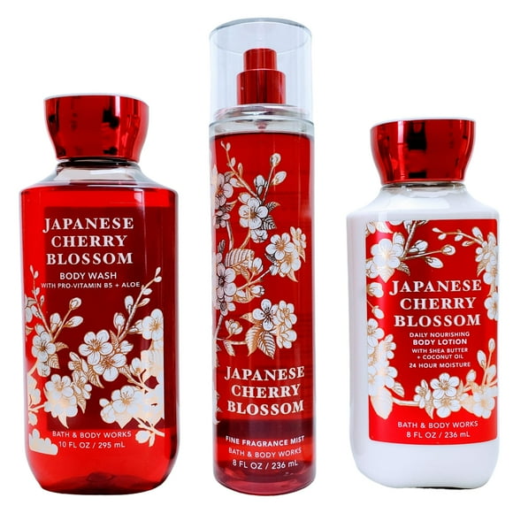 Ensemble Fleur de Cerisier Japonaise - Gel Douche 10 oz, Brume Parfumée 8 oz, Lotion pour le Corps 8 oz
