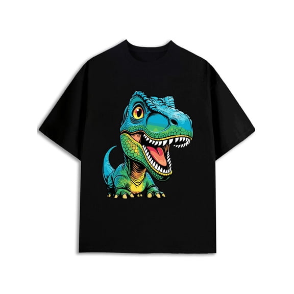 Greenink Colorful Dino T-Shirt Men's graphic t shirts black funny graphic Spring and summer clothing Casual sportswear Funny Unisex Shirt Printed tshirts