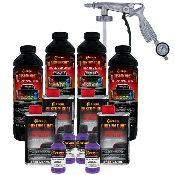 Custom Coat Bright Purple 1 Gallon Urethane Spray-On Truck Bed Liner Kit with Spray Gun - Easy Mixing, Shake, Shoot It