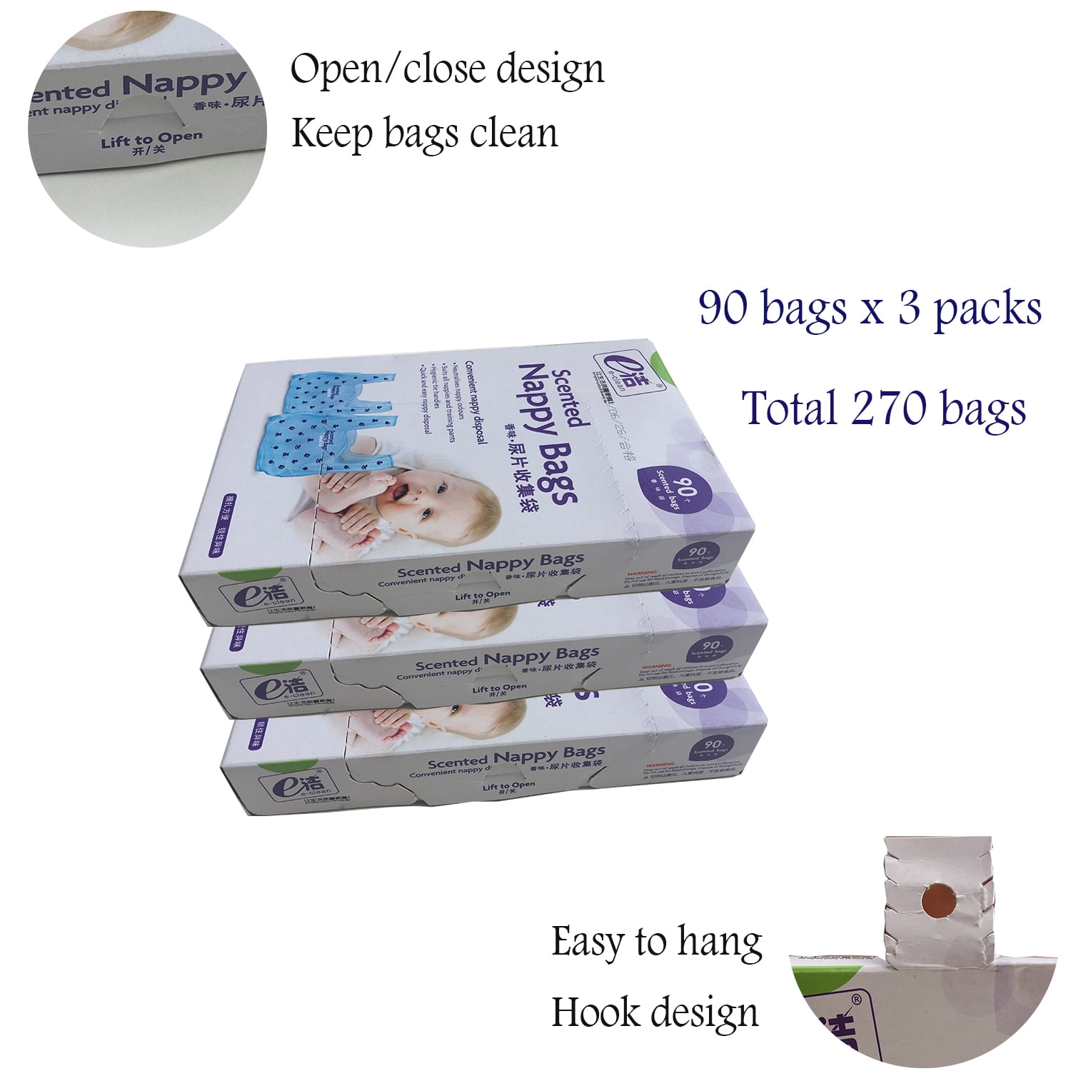 Dergik Diaper Disposal Bags for Baby, Scented, Easy Tie Handles, Diaper Trash Bags Disposable, odor locking, 270 Bags, Blue