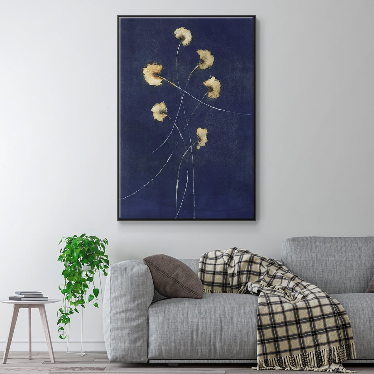 Indigo 1 Framed Premium Gallery Wrapped Canvas - Ready to Hang - 27 x 41 - Black Floating Frame