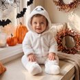 thumbnail image 4 of Cjfdfy Newborn Baby Boy Girl Halloween Fall Clothes Pumpkin Ghost Hooded Fleece Zipper Long Sleeve Footies Romper Jumpsuit Infant Cute My First Halloween Fall Winter Outfit 0-6 Months, 4 of 9