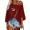 thumbnail image 2 of T Shirts Women Off Shoulder Crew Neck Short Sleeve Loose Fit Stylish Print Breathable Tops for Everyday Wear Womens Tees RD1 XXXL, 2 of 4