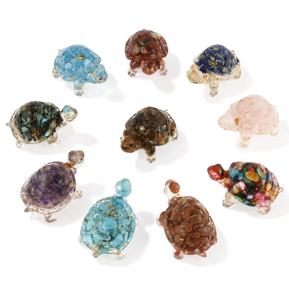 10PCS Crystal Turtle Figurine Set - Handmade Sea Turtle Resin Decor for Home, Office & Fish Tank, Healing Crystal Animal Statues for Desk, Shelf or Meditation Space Gift