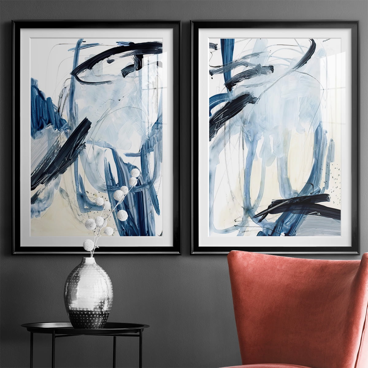 Wexford Home Indigo Swash I Premium Framed Print, 26.5" x 36.5" - Ready to Hang, Black (Set of 2)