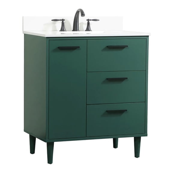 Elegant Decor Baldwin 30" Solid Wood Bathroom Vanity with Backsplash in Green