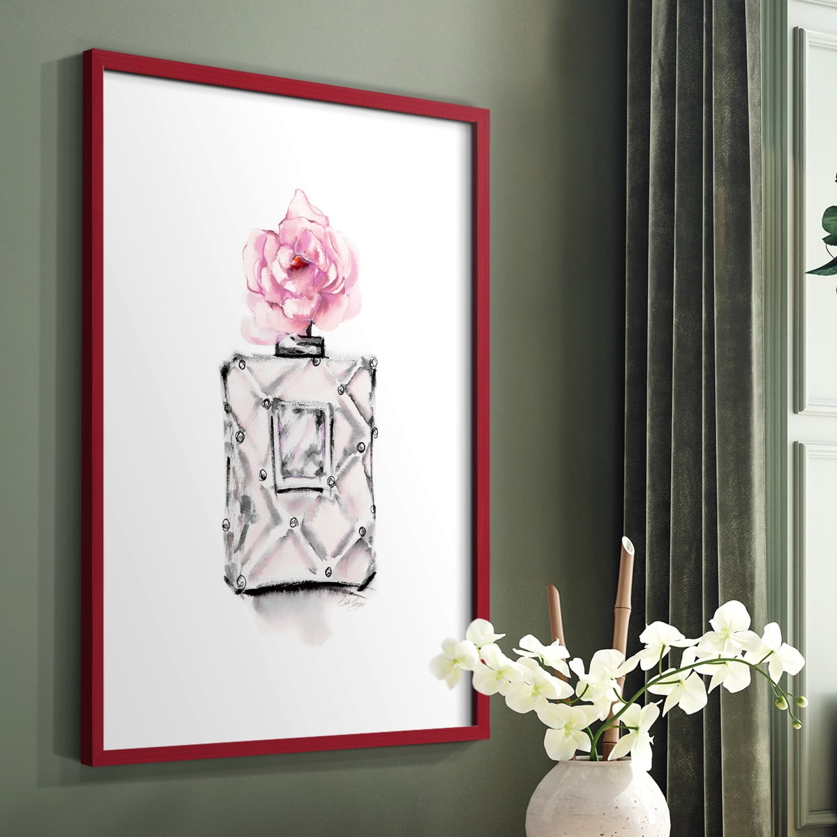 Perfume Bottle in Red Solid Wood 8 x 10 Framed Print