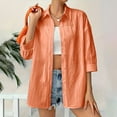 thumbnail image 3 of Otntypg Womens Button Down Shirts Lightweight Soft Cotton Beach Vacation Tees Shirts Fall Elegant 3/4 Length Sleeve Work Blouses Collared Tunic Tshirt Tops Orange XL, 3 of 10
